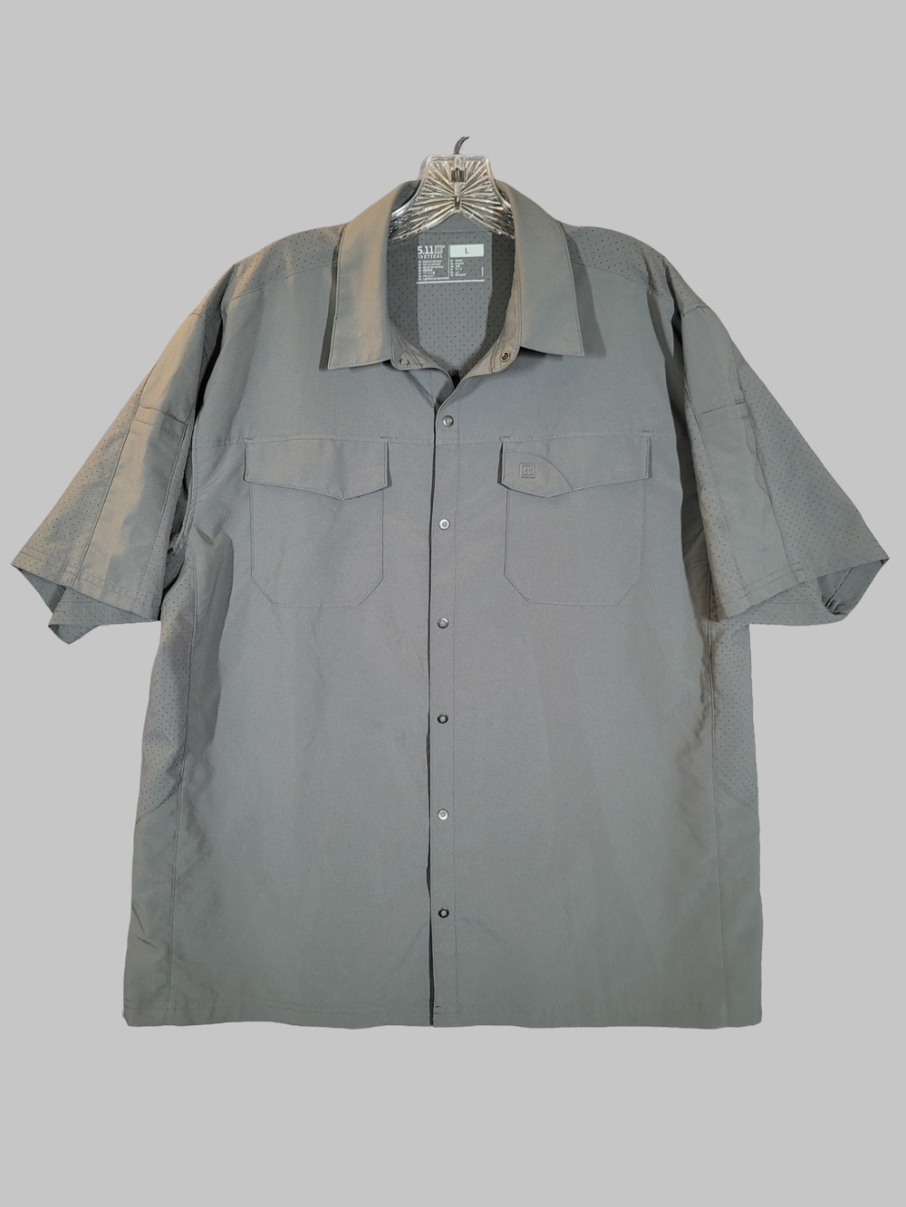 5.11 Tactical Button Up Shirt L Gray Short Sleeve Utility Work Outdoor